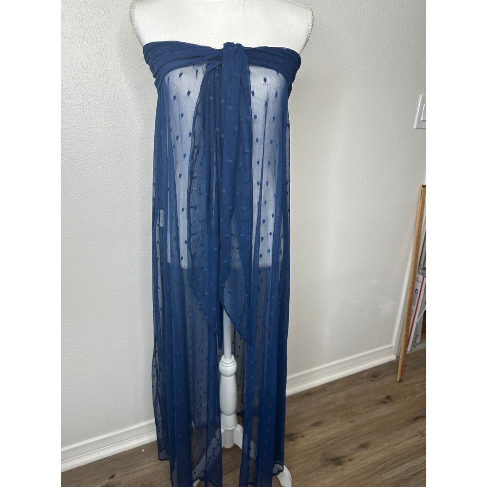 Ancora Navy Blue Polka Dot Sheer Scarf Wrap - Picture 4 of 15